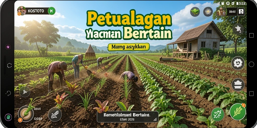 Antarmuka KOSTOTO menampilkan pengalaman bertani yang menarik dan interaktif.