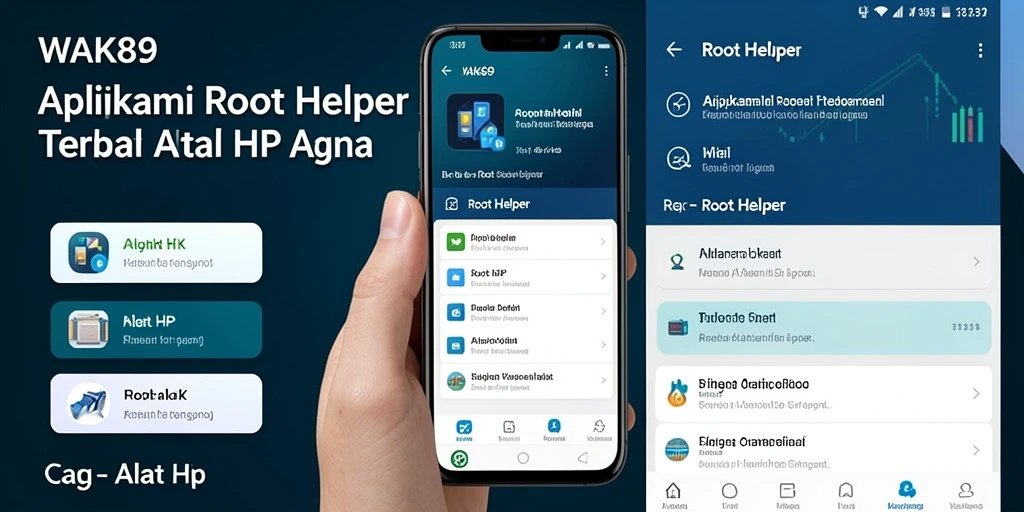 Antarmuka aplikasi WAK89 sebagai Root Helper yang mudah dipahami.
